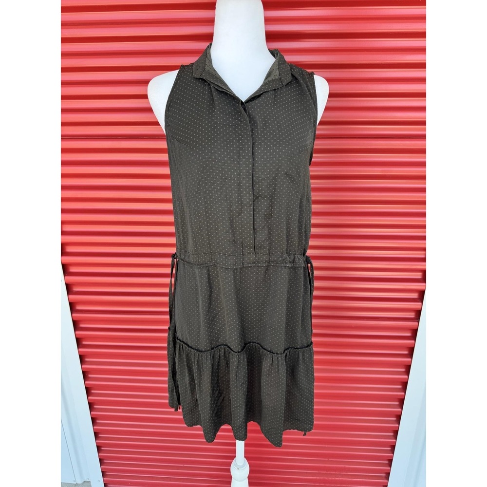 AllSaints Shirt Dress Womens 4 Brown Polka Dot Sleeveless Collared Tiered Hem